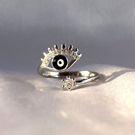 92.5 Sterling Silver Deep Blue Evil Eye Lash Ring